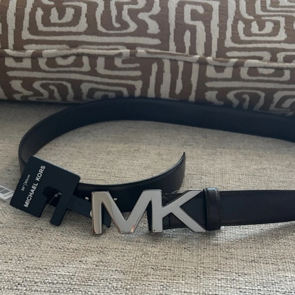 Michael Kors brown silver 31mm leather 36” adjustable belt NWT